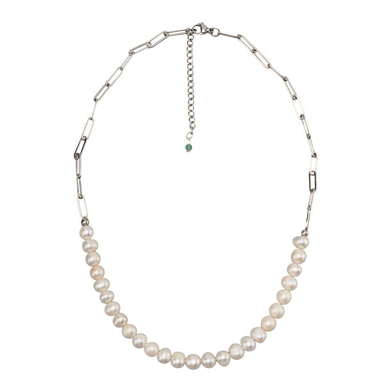 Amber pearls and silver necklace