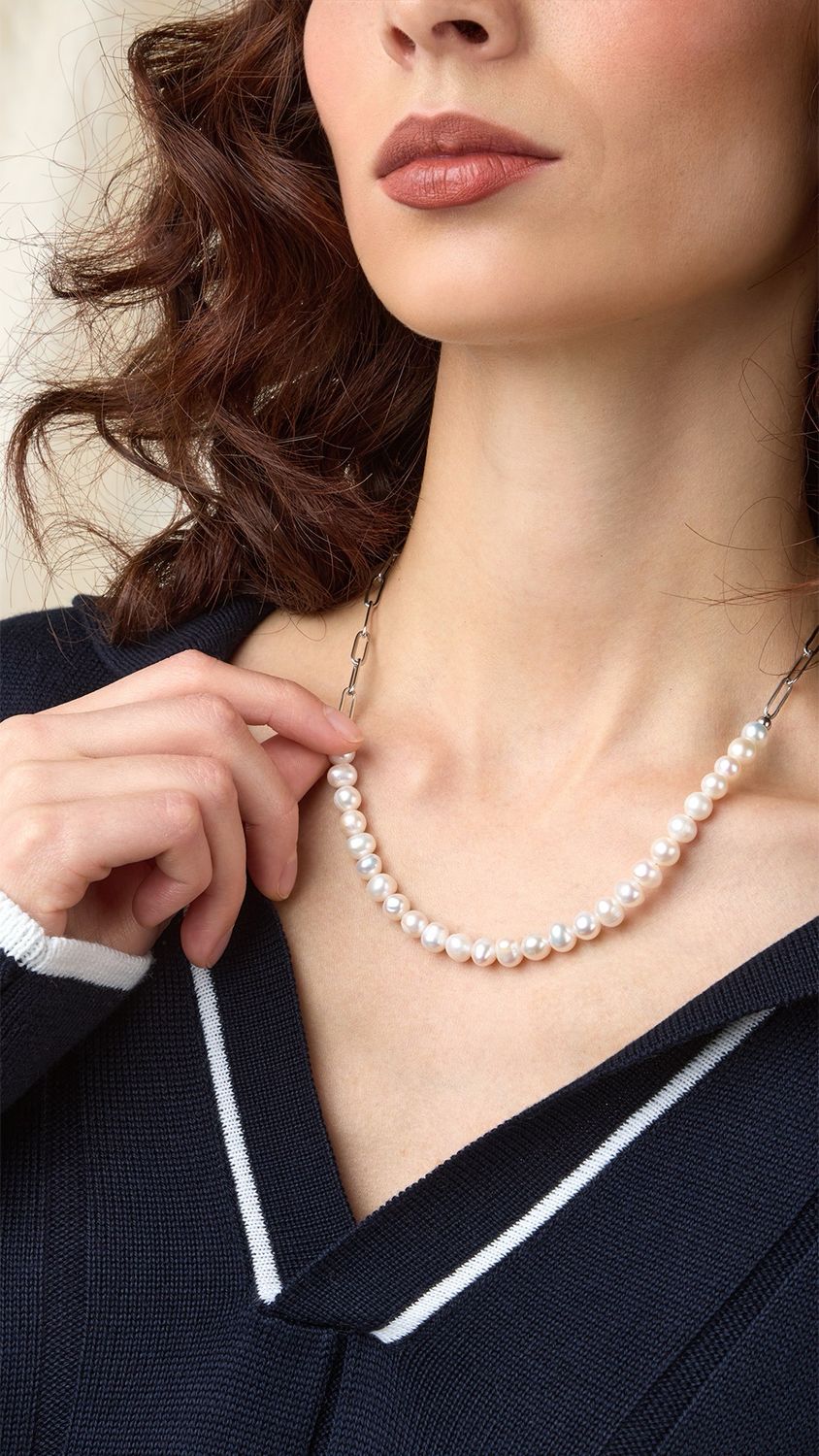 Amber pearls and silver necklace